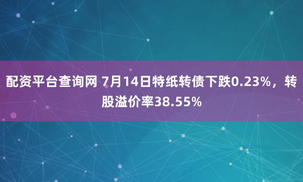 配资平台查询网 7月14日特纸转债下跌0.23%，转股溢价率38.55%